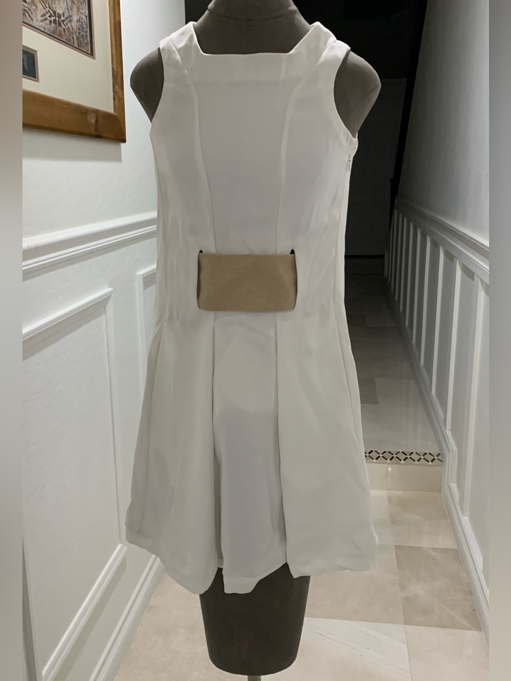 Balenciaga White Sleeveless Mini Dress with Tan Accent Size 36 EU